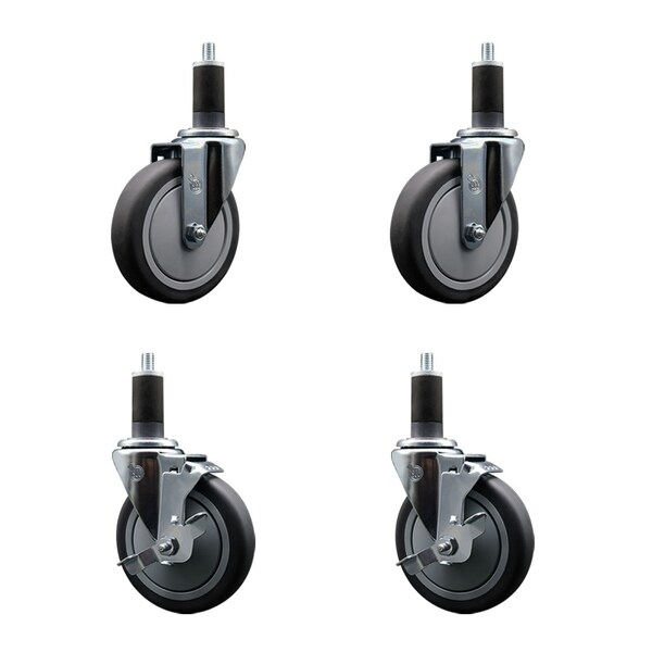 Service Caster 5'' Thermoplastic Rubber Wheel Swivel 1-1/4'' Expanding Stem Caster Set 2 Brakes, 4PK SCC-EX20S514-TPRB-2-TLB-2-114 - main